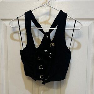 Superdown Black Crop Top with Gold Accents